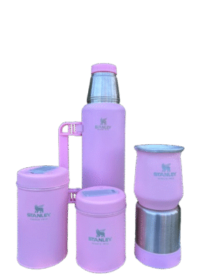 Kit matero rosa con termo, mate, yerbero y azucarera