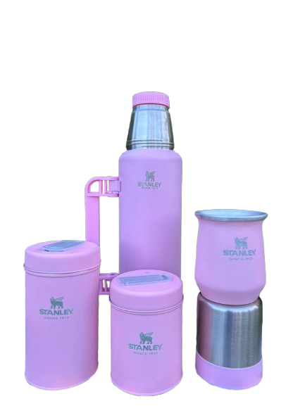 Kit matero rosa con termo, mate, yerbero y azucarera