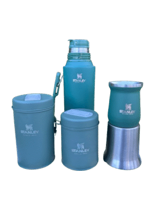 Kit matero verde con termo, yerbero, mate y azucarera